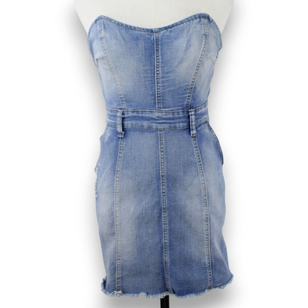 Strapless Denim Dress Women's Small Light Wash Mini Dress S/XS